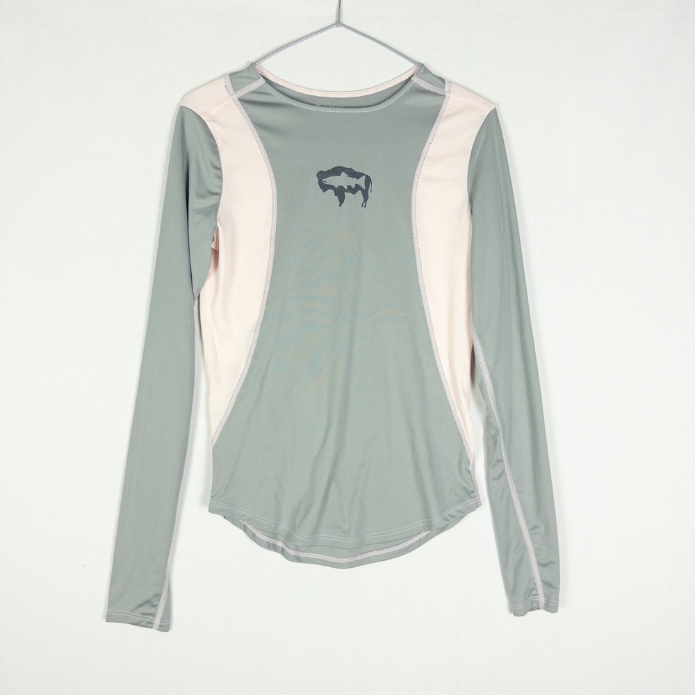 Simms Womens XS Long Sleeve Performance Shirt Sage Green Trout Logo Gorpcore Out